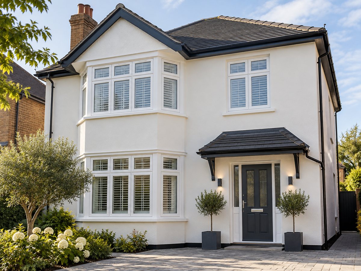 Fresh white painted UK house exterior